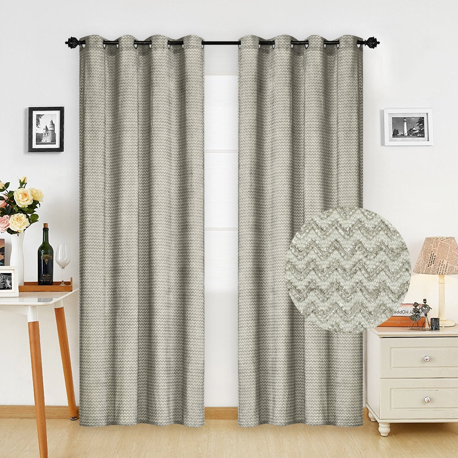 Imagen de cortina Cortina Visillo Translucido para Salón y Dormitorio, Estilo Moderno 140x260 cm 1 pieza en color Gris de Meishida